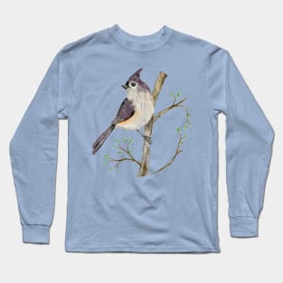 Tufted titmouse watercolor Long Sleeve T-Shirt